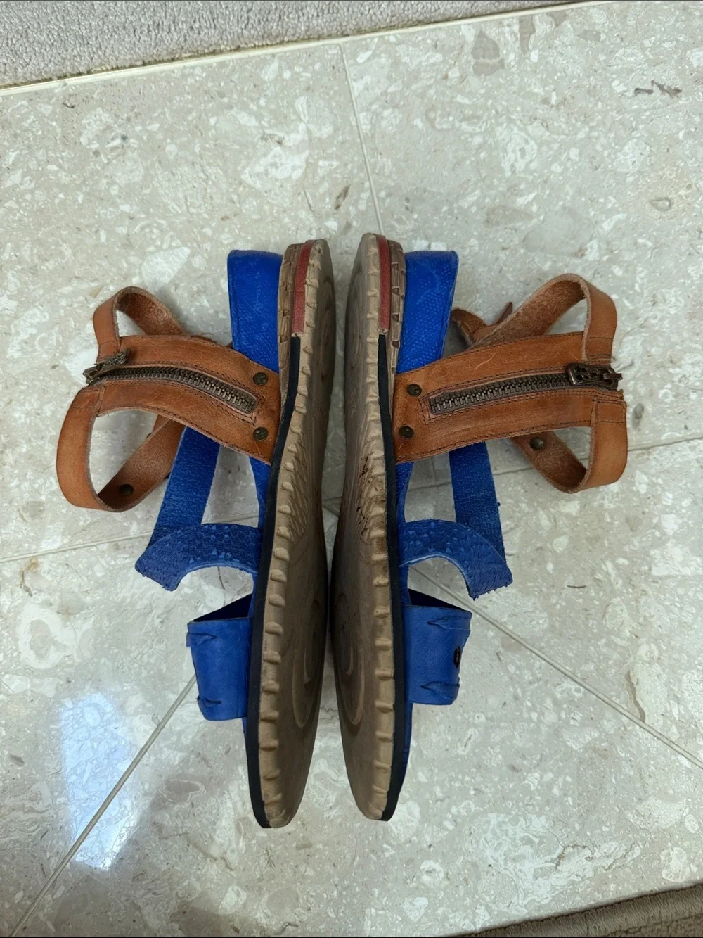 A.S.98 Blue Gladiator Strappy Ankle Buckle Zippered Wedge Sandals Studs Sz 40